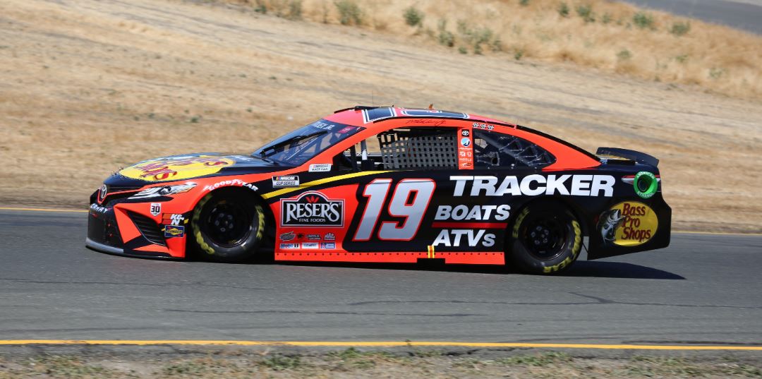 number 19 black and orange car
