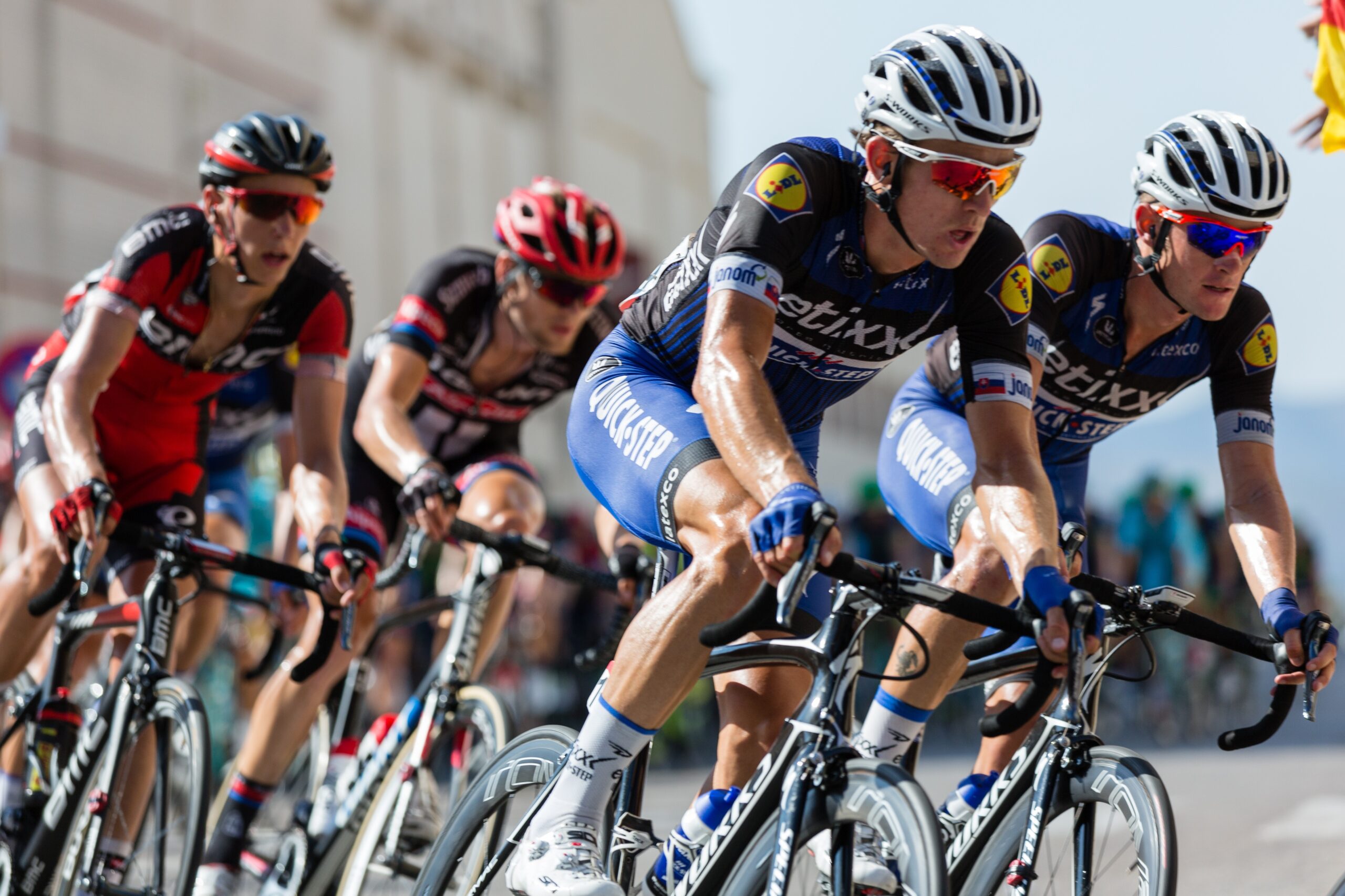 high-angle view of people on bicycle