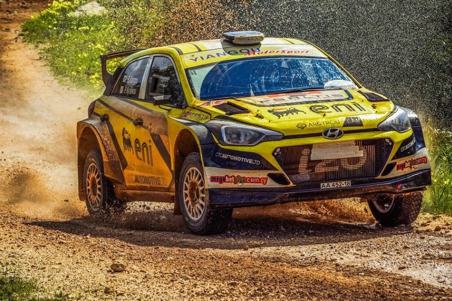 a rally car on the road