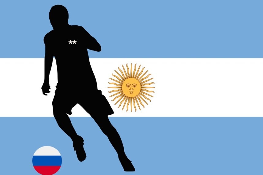a concept art of a footballer next to Argentina’a flag