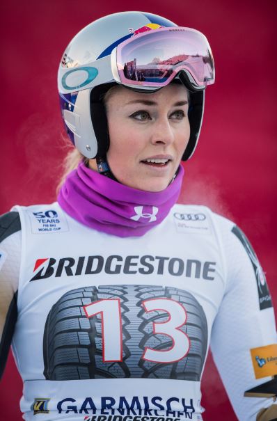 Lindsey Vonn wearing her white skiing gear