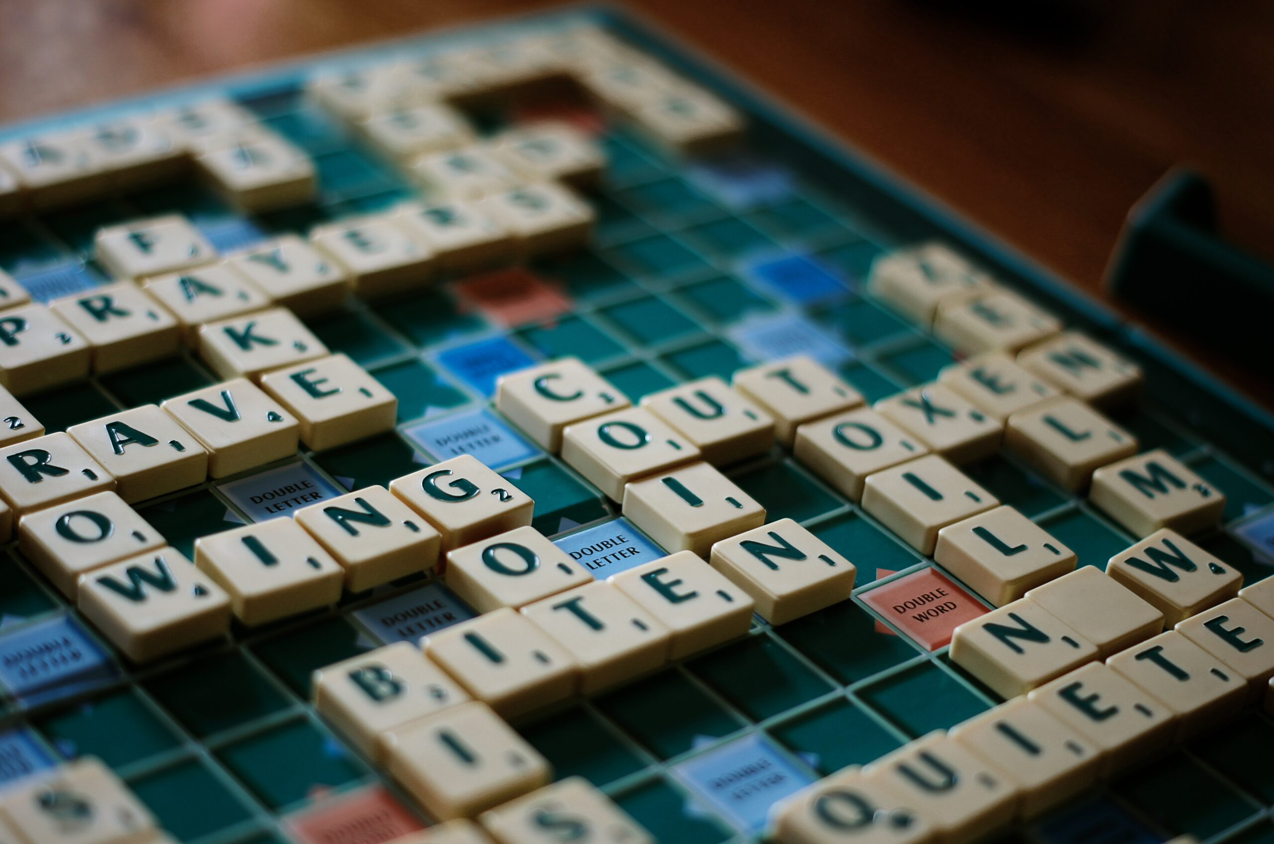a game of English language Scrabble in progress