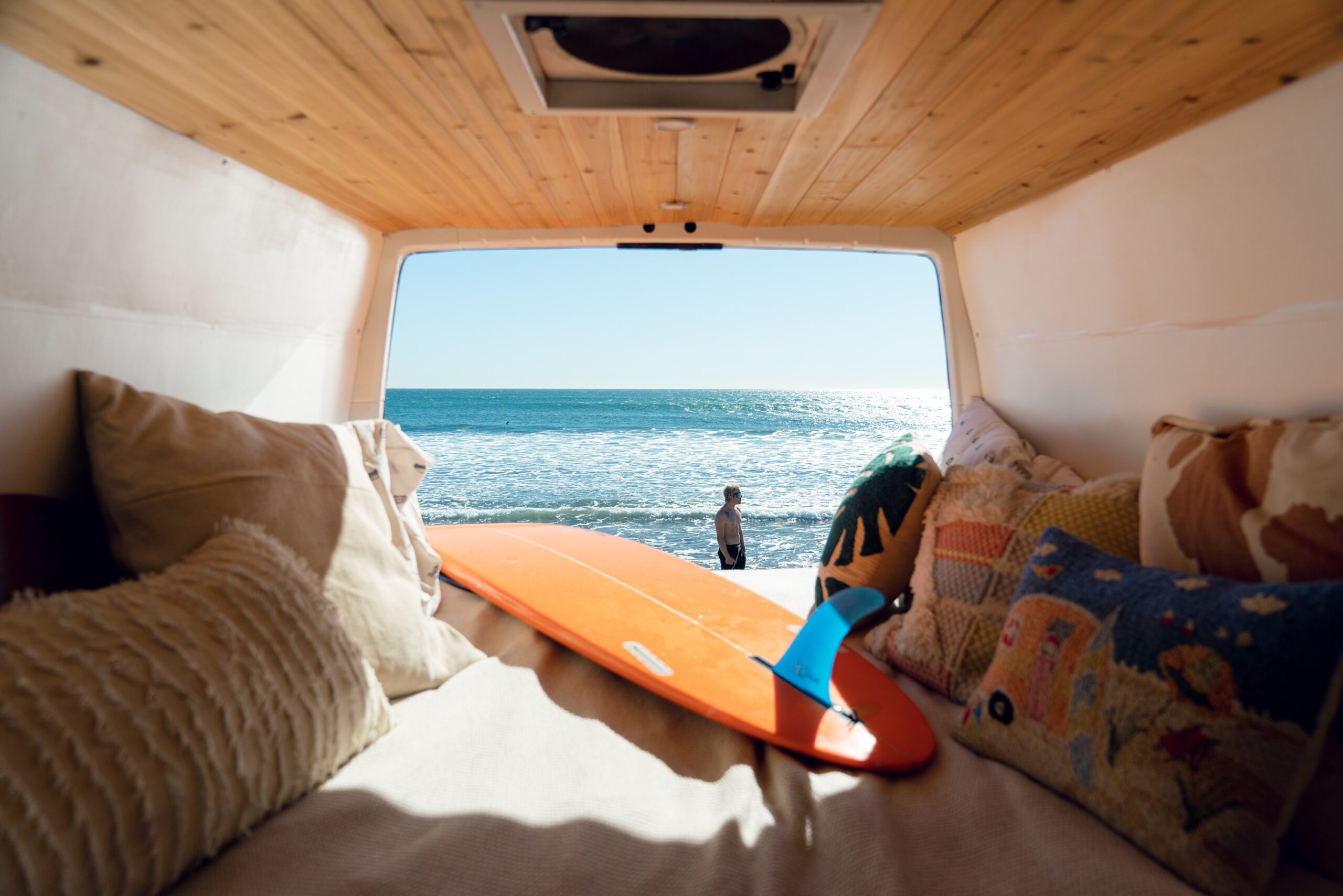 surfboard in a van